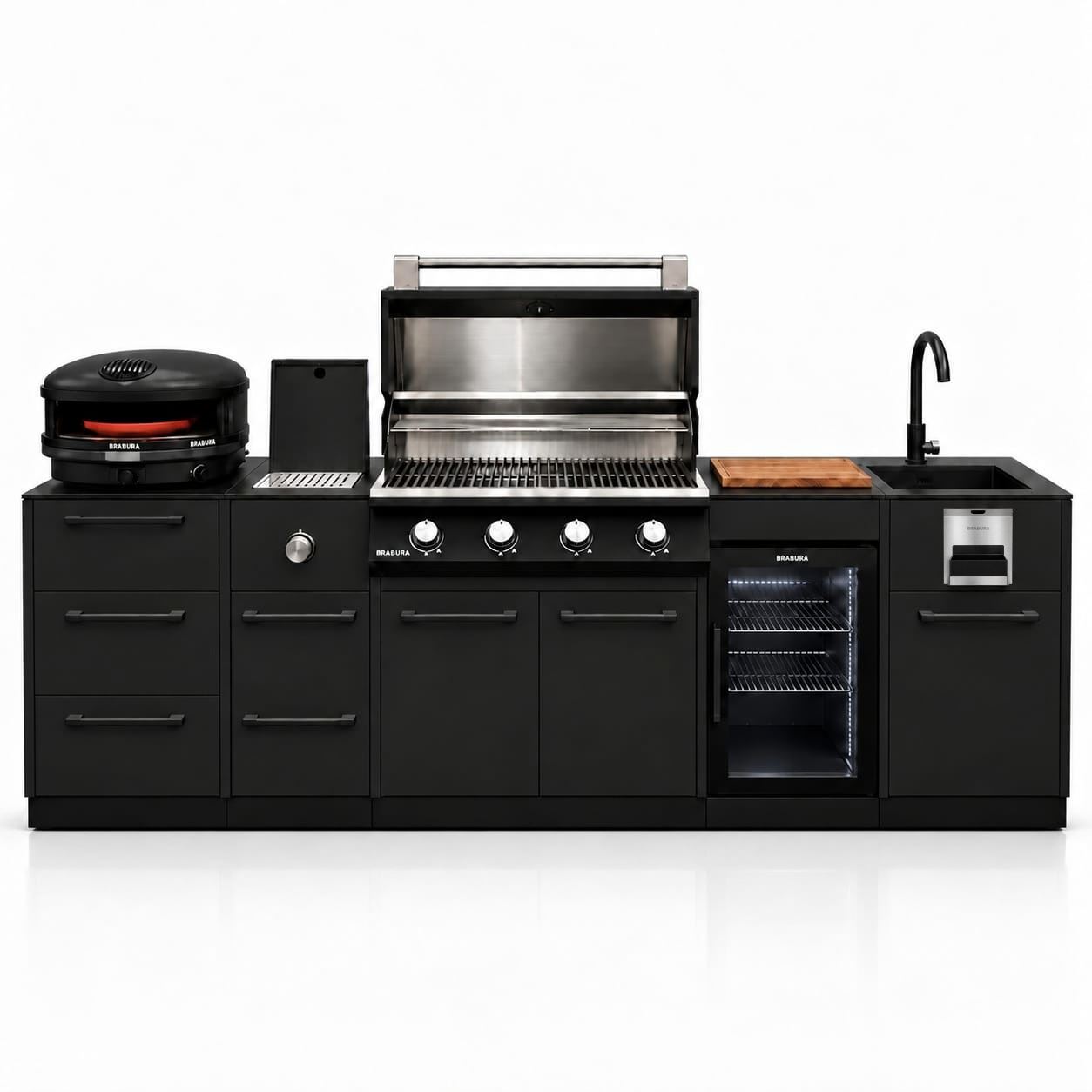 מטבח חוץ נייד עם גריל, מקרר ויחידת מגירות – BRABURA COMPACT 400 BAZALT XL